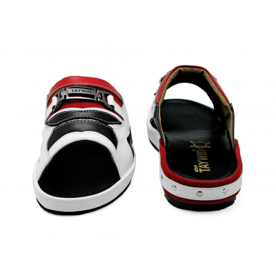 Men Sandals SKF-25 White-Black Nappa-Red Suede-Red Nappa
